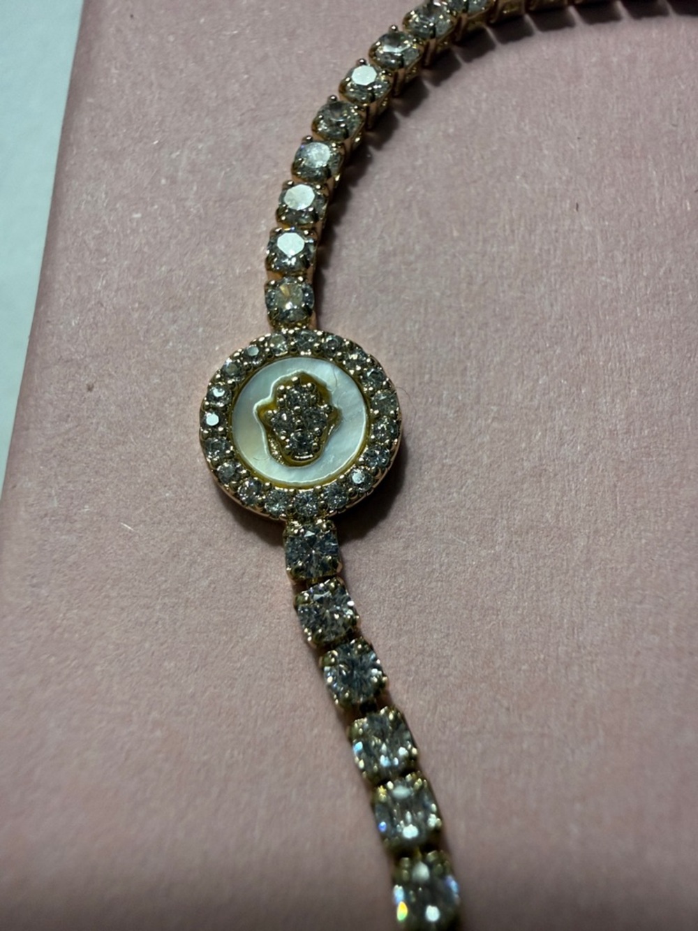 Adina Eden gold Hamsa Crystal Slider Bracelet with Round Accent